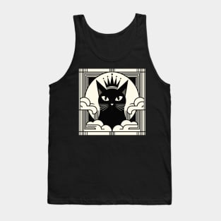 Royal Feline Majesty: Art Deco Black Cat with Crown Portrait Tank Top